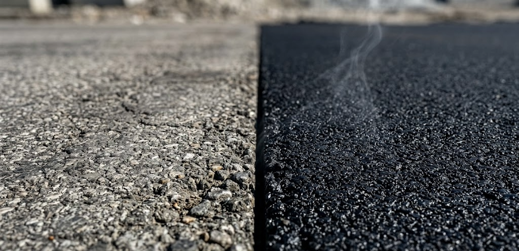 Fresh dark asphalt texture showing a smooth finished pavement surface